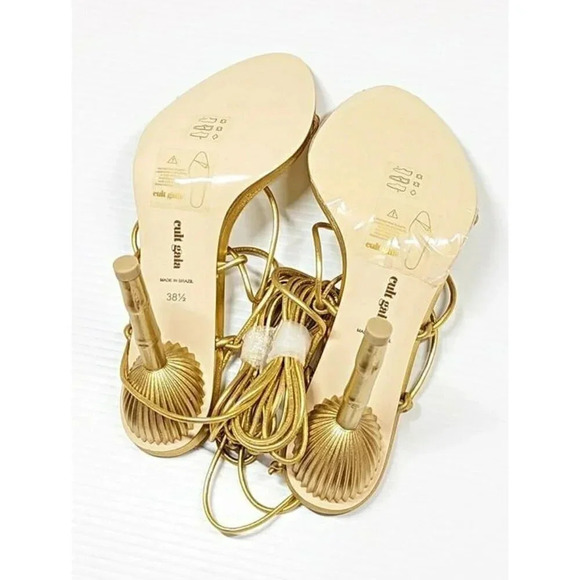 Cult Gaia Women's Soleil Lace Up High Heel Sandals Gold Size 38.5 EU (MSRP $388) - Picture 10 of 12